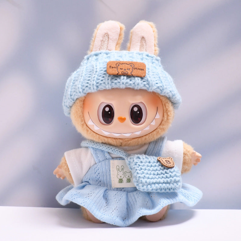 Handmade Labubu set can be paired with Labubu V1 Macaron and V2 seats blue bunny T-shirt shoulder strap skirt Labubu changing clothes for children (excluding dolls)