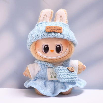 Handmade Labubu set can be paired with Labubu V1 Macaron and V2 seats blue bunny T-shirt shoulder strap skirt Labubu changing clothes for children (excluding dolls)