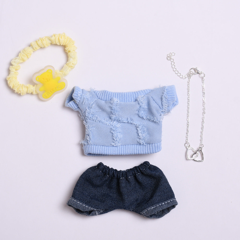Handmade Labubu set can be paired with Labubu V1 Macaron and V2 seat T-shirt and jeans set vinyl LABUBU baby clothing replacement (excluding dolls)