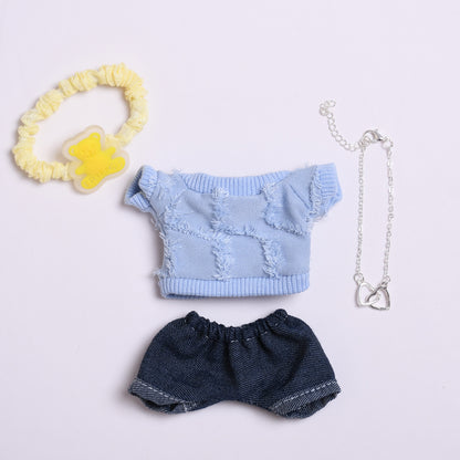 Handmade Labubu set can be paired with Labubu V1 Macaron and V2 seat T-shirt and jeans set vinyl LABUBU baby clothing replacement (excluding dolls)