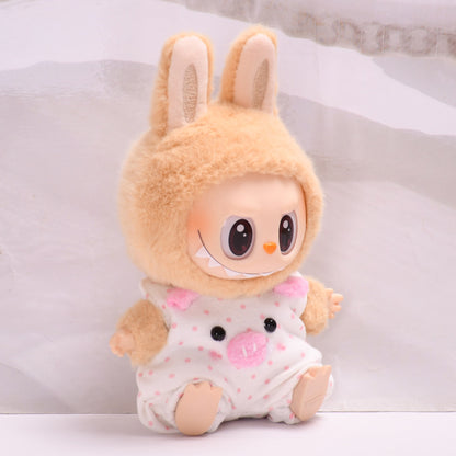 Handmade Labubu Outfit Second Generation Blind Box Labubu Pendant Clothes Pink Piggy Strap Pants Sitting Party Labubu Baby Clothes (not including dolls)