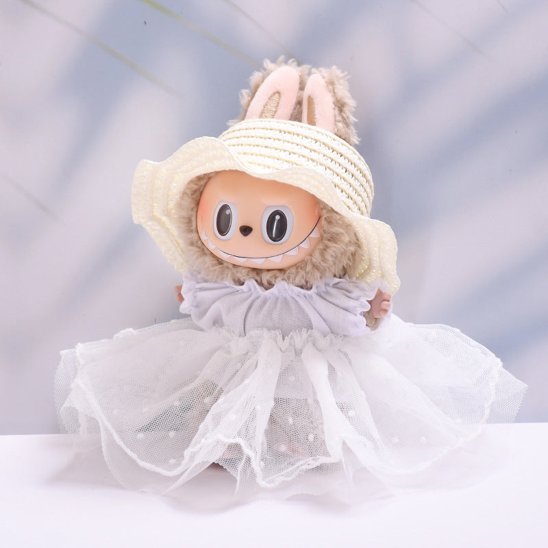 Handmade Labubu set can be paired with Labubu V1 Macaron and V2 seats straw hat wedding dress lace set Labubu doll outfit (excluding dolls)