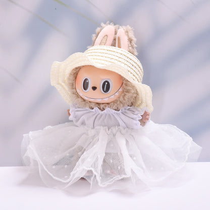 Handmade Labubu set can be paired with Labubu V1 Macaron and V2 seats straw hat wedding dress lace set Labubu doll outfit (excluding dolls)
