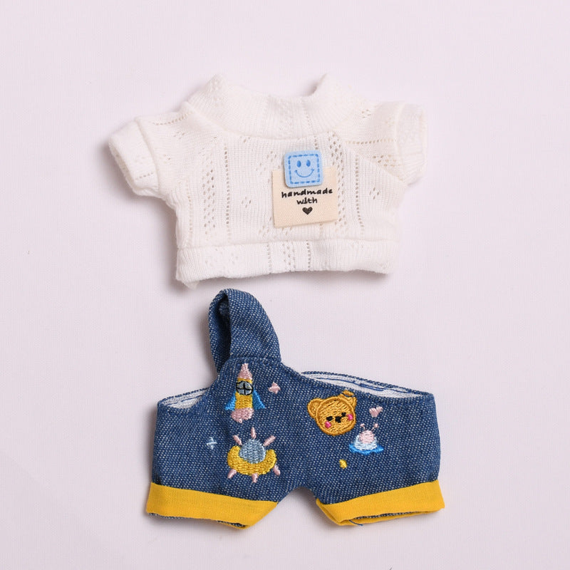 Handmade Labubu set can be paired with Labubu V1 Macaron and V2 seats blind box 17cm canvas pendant clothes cute denim cartoon overalls set Labubu baby clothes cute (except for dolls)