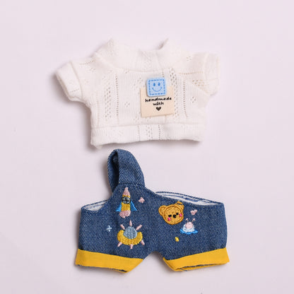 Handmade Labubu set can be paired with Labubu V1 Macaron and V2 seats blind box 17cm canvas pendant clothes cute denim cartoon overalls set Labubu baby clothes cute (except for dolls)