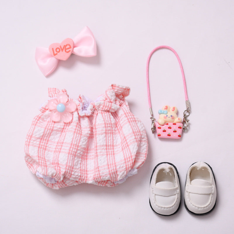 Handmade Labubu set can be paired with Labubu V1 Macaron and V2 seats pink fluffy floral overalls set Labubu doll outfit (excluding dolls)