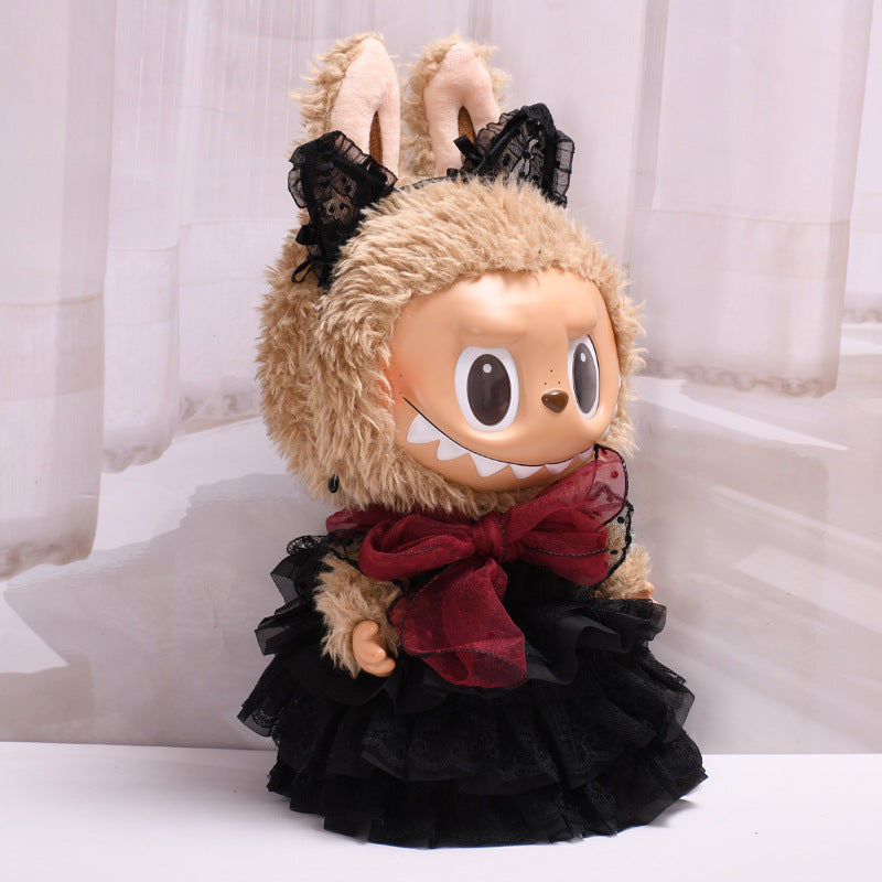 Handmade Labubu set can be paired with Labubu V1 Macaron and V2 seats 38cm stretch cloth clothes black lace gauze skirt vinyl Labubu replacement dress (excluding dolls)