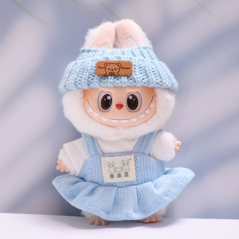 Handmade Labubu set can be paired with Labubu V1 Macaron and V2 seats blue bunny T-shirt shoulder strap skirt Labubu changing clothes for children (excluding dolls)