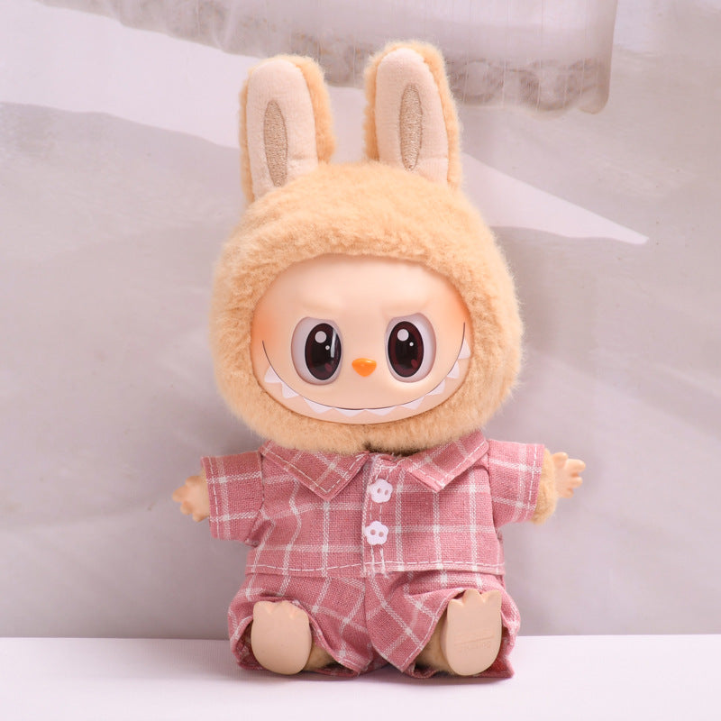 Handmade Labubu set can be paired with Labubu V1 Macaron and V2 seat blind box pendant canvas clothes pink checkered suit dress labubu baby clothes (excluding dolls)