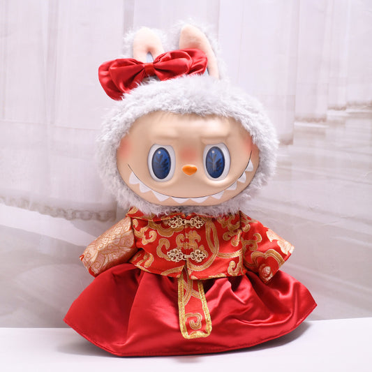 Handmade Labubu set can be paired with Labubu V1 Macaron and V2 seats in a 38cm stretch cloth outfit for changing clothes from New Year's women's Tang suit to baby clothes (excluding dolls)