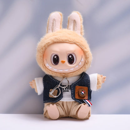 Handmade Labubu set can be paired with Labubu V1 Macaron and V2 seats denim vest glasses set Labubu doll clothing replacement (excluding dolls)