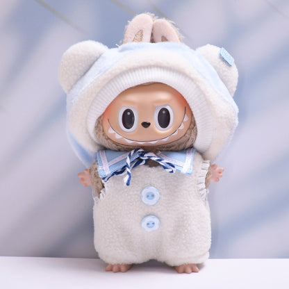 Handmade Labubu set can be paired with Labubu V1 Macaron and V2 seat accessories blue teddy bear hat set Labubu plush doll outfit (excluding dolls)