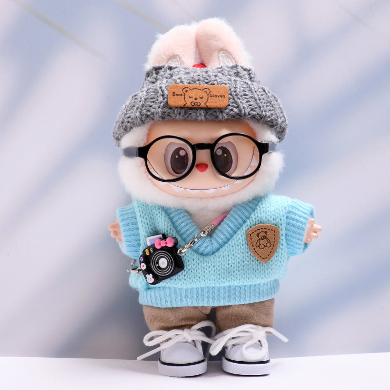 Handmade Labubu set can be paired with Labubu V1 Macaron and V2 seats blue knitted vest glasses hat set Labubu doll clothes (excluding dolls)