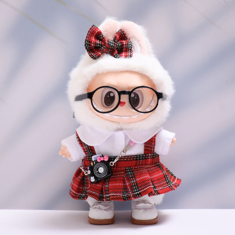 Handmade Labubu set can be paired with Labubu V1 Macaron and V2 seats with red checkered suspender skirt set and Labubu doll outfit (excluding dolls)