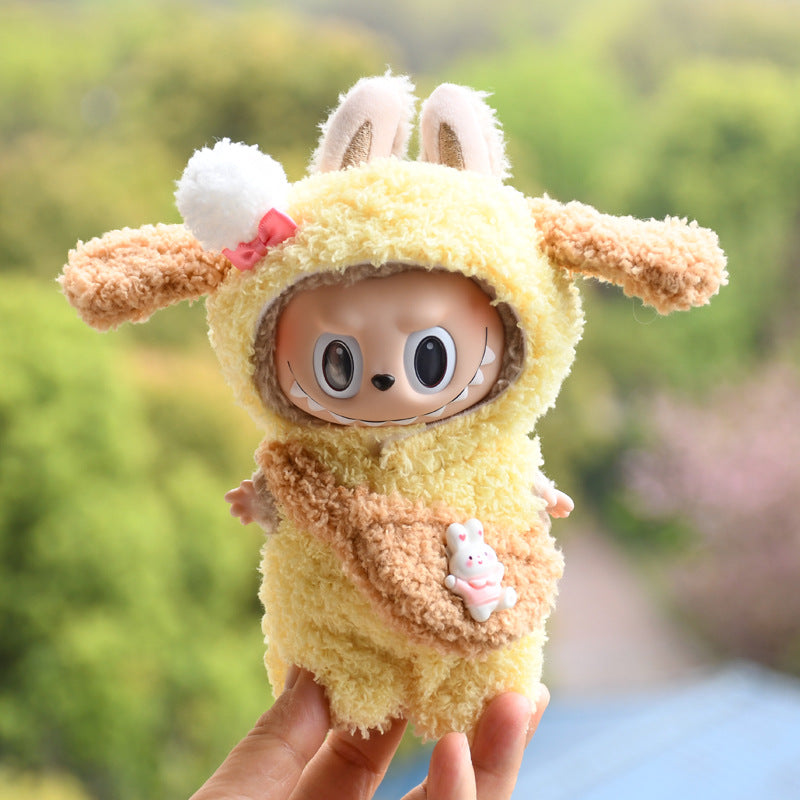 Handmade Labubu set can be paired with Labubu V1 Macaron and V2 seats 17cm canvas pendant clothes cute yellow dog set small animal cross dressing baby clothes bag keychain pendant (excluding dolls)