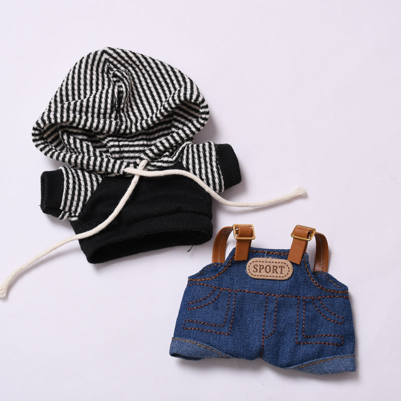 Handmade Labubu set can be paired with Labubu V1 Macaron and V2 seats denim overalls black striped hooded suit Labubu doll outfit (excluding dolls)
