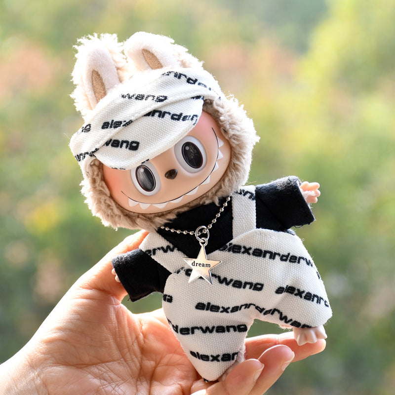 Handmade Labubu set can be paired with Labubu V1 Macaron and V2 seats letter overalls set jacket vinyl LABUBU baby clothes (excluding dolls)