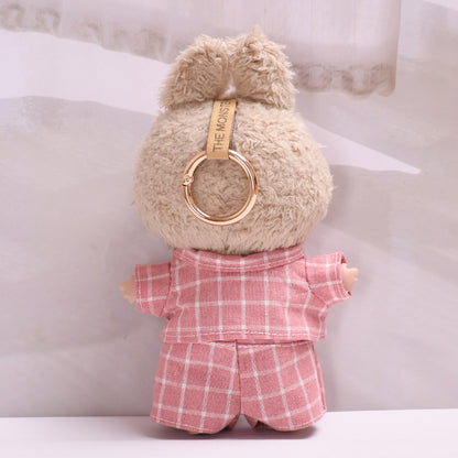 Handmade Labubu set can be paired with Labubu V1 Macaron and V2 seat blind box pendant canvas clothes pink checkered suit dress labubu baby clothes (excluding dolls)