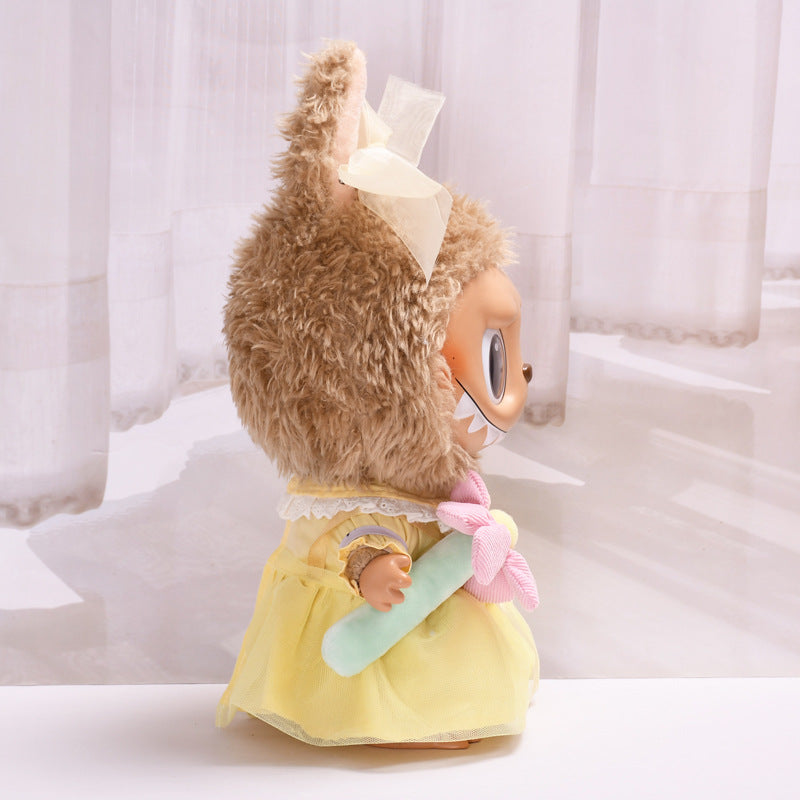 Handmade Labubu set can be paired with Labubu V1 Macaron and V2 seats with a 38cm large canvas cloth as a substitute for clothes yellow bow yarn skirt Labubu dress and children's clothing (excluding dolls)