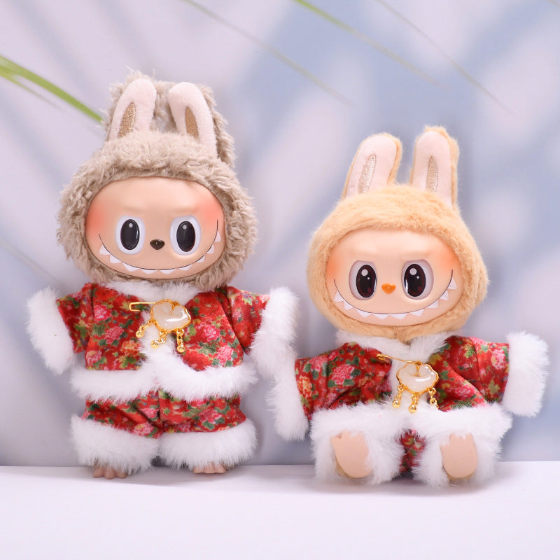 Handmade Labubu set can be paired with Labubu V1 Macaron and V2 seat hangers Labubu cloth clothes large flower cotton jacket set Labubu clothing for children (excluding dolls)