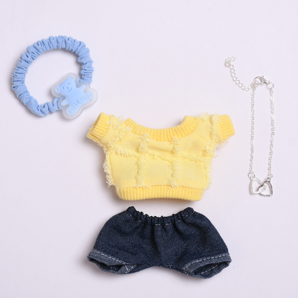 Handmade Labubu set can be paired with Labubu V1 Macaron and V2 seat T-shirt and jeans set vinyl LABUBU baby clothing replacement (excluding dolls)