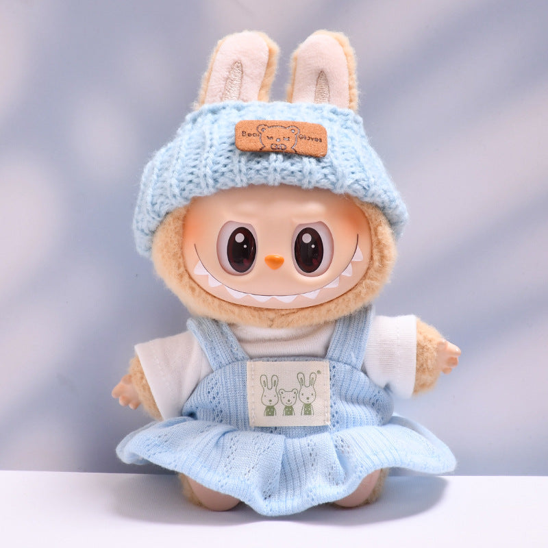 Handmade Labubu set can be paired with Labubu V1 Macaron and V2 seats blue bunny T-shirt shoulder strap skirt Labubu changing clothes for children (excluding dolls)