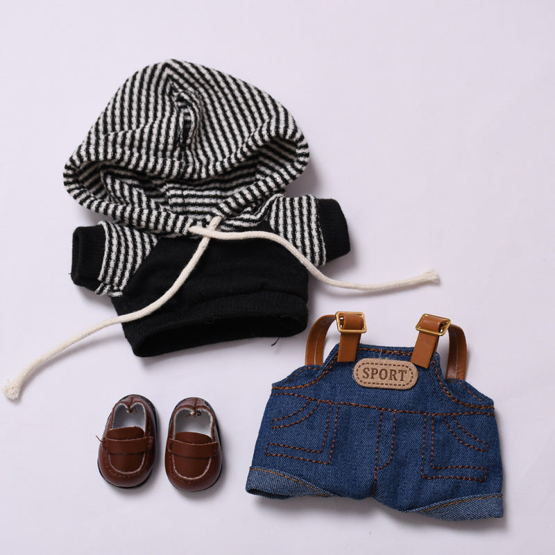 Handmade Labubu set can be paired with Labubu V1 Macaron and V2 seats denim overalls black striped hooded suit Labubu doll outfit (excluding dolls)