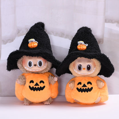 Handmade Labubu Outfit 17cm First and Second Generation Labubu Cloth Pendant Halloween Pumpkin Clothes Black Hat Baby Clothes Vinyl Dolls (not including dolls)