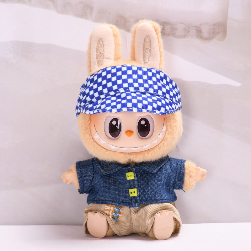 Handmade Labubu set can be paired with Labubu V1 Macaron and V2 seats with denim lapel jacket three piece set Labubu baby clothes (excluding dolls)
