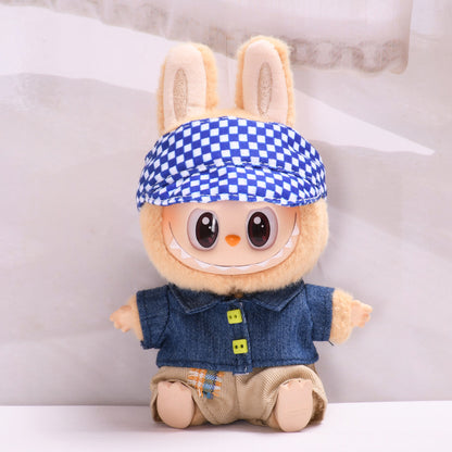 Handmade Labubu set can be paired with Labubu V1 Macaron and V2 seats with denim lapel jacket three piece set Labubu baby clothes (excluding dolls)
