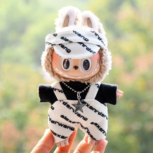 Handmade Labubu set can be paired with Labubu V1 Macaron and V2 seats letter overalls set jacket vinyl LABUBU baby clothes (excluding dolls)