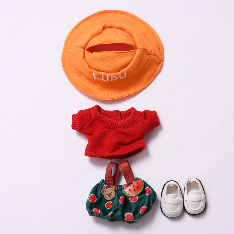 Handmade Labubu set can be paired with Labubu V1 Macaron and V2 seat yellow hat watermelon overalls+white leather shoes Labubu doll outfit (excluding dolls)