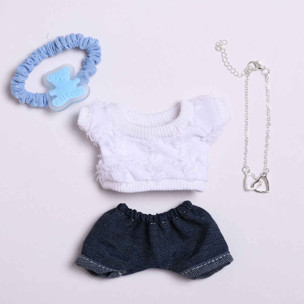 Handmade Labubu set can be paired with Labubu V1 Macaron and V2 seat T-shirt and jeans set vinyl LABUBU baby clothing replacement (excluding dolls)