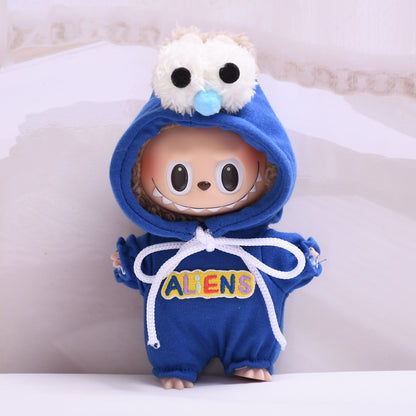 Handmade Labubu set can be paired with Labubu V1 Macaron and V2 seats blind box 17cm canvas pendant clothes big eyed monster jumpsuit as a substitute for vinyl Labubu baby clothes (excluding dolls)