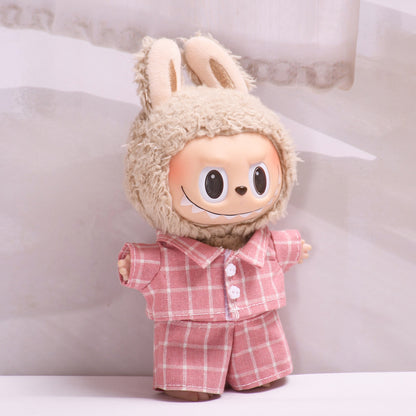 Handmade Labubu set can be paired with Labubu V1 Macaron and V2 seat blind box pendant canvas clothes pink checkered suit dress labubu baby clothes (excluding dolls)