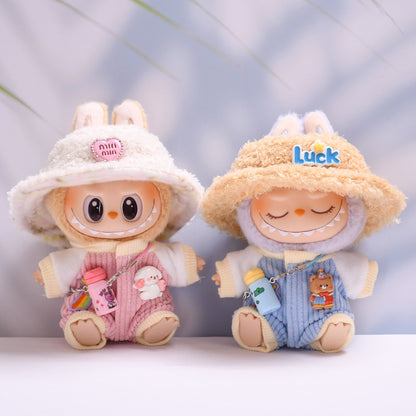 Handmade Labubu set can be paired with Labubu V1 Macaron and V2 seats climbing suit water bottle set plush hat pull cloth plush baby clothes (excluding dolls)