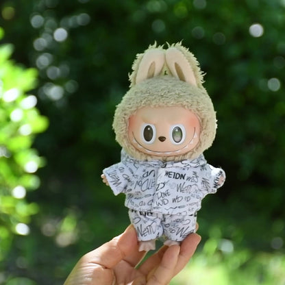 Handmade Labubu set can be paired with Labubu V1 Macaron and V2 seats 17cm canvas pendant clothes trendy and cool letter hooded suit set blind box LABUBU changing clothes (excluding dolls)