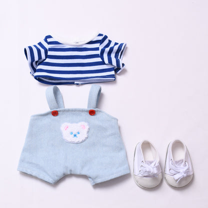 Handmade Labubu set can be paired with Labubu V1 Macaron and V2 seats 38cm Labubu doll doll clothes blue striped teddy bear overalls Labubu changing clothes (excluding dolls)