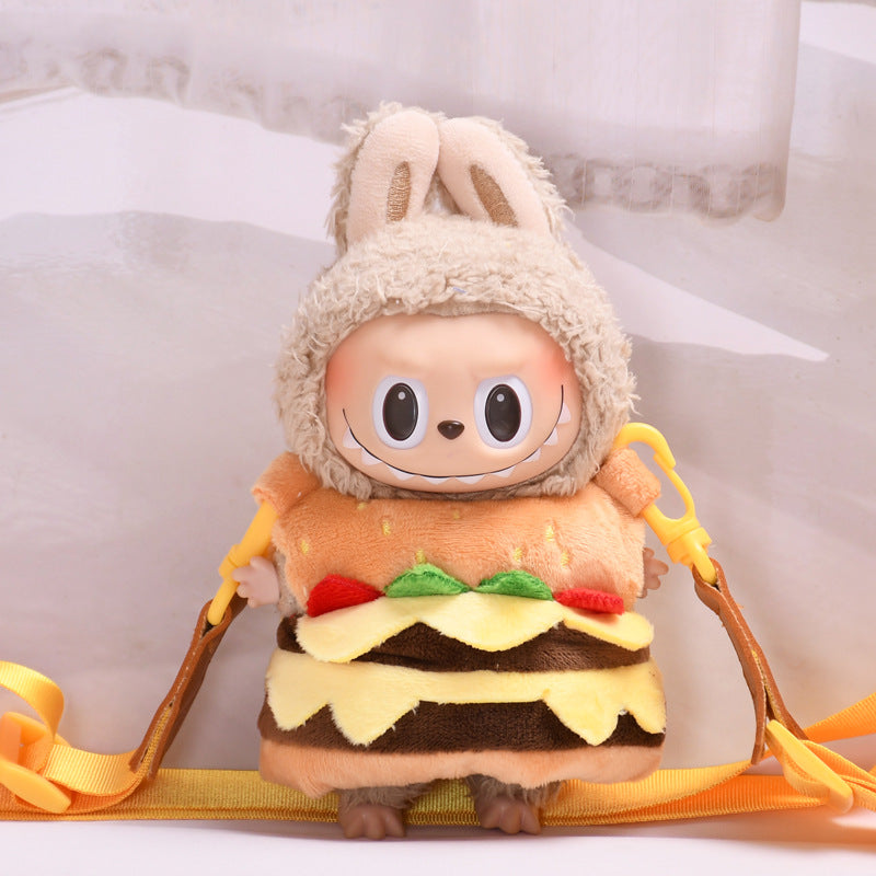 Handmade Labubu set can be paired with Labubu V1 Macaron and V2 seats with blind box pendant 17cm canvas clothes burger takeaway bag keychain Labubu cute baby clothes (excluding dolls)