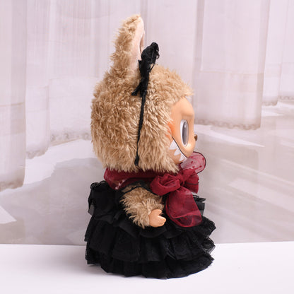 Handmade Labubu set can be paired with Labubu V1 Macaron and V2 seats 38cm stretch cloth clothes black lace gauze skirt vinyl Labubu replacement dress (excluding dolls)