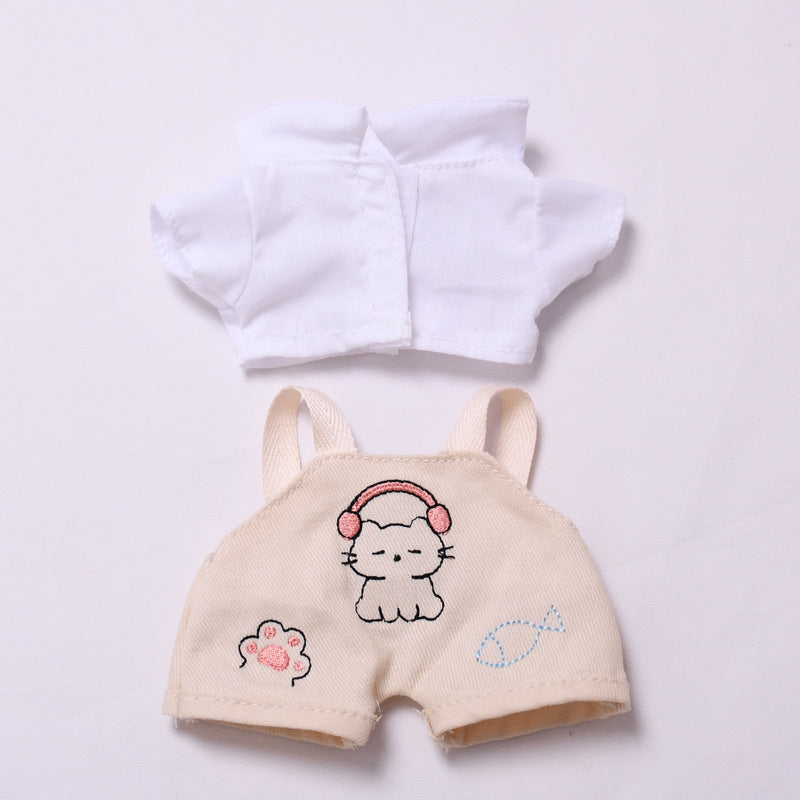 Handmade Labubu set can be paired with Labubu V1 Macaron and V2 seats paired with kitten beige overalls shirt set LABUBU baby outfit (excluding dolls)