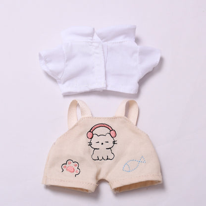 Handmade Labubu set can be paired with Labubu V1 Macaron and V2 seats paired with kitten beige overalls shirt set LABUBU baby outfit (excluding dolls)