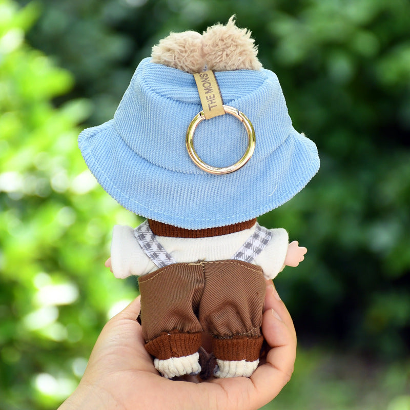 Handmade Labubu Outfit 17cm Pendant Labubu Cloth Clothes Small Brown Dog Strap Pants Set Baby Clothes Labubu Cute Three Piece Set (Not Including Dolls)