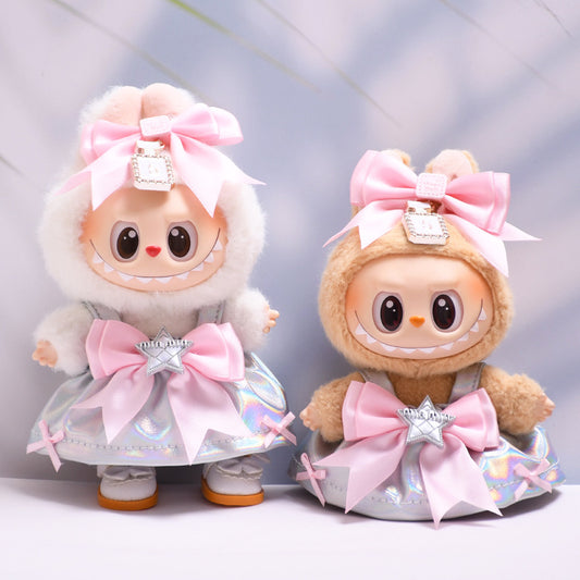 Handmade Labubu Outfit First and Second Generation Blind Box Labubu Pendant Baby Clothes Sparkling Stars Bow Skirt Set (not including dolls)
