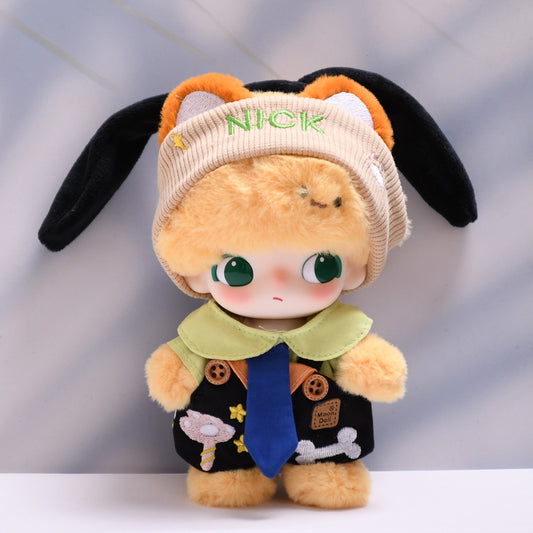 Handmade Labubu Outfit Black Bone Strap Pants Tie Headwear Set (not including dolls)