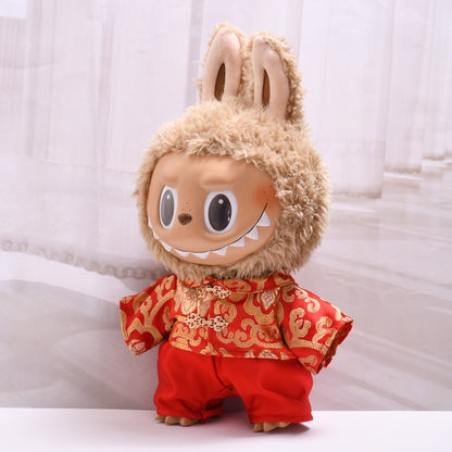 Handmade Labubu set can be paired with Labubu V1 Macaron and V2 seats with 38cm canvas to change clothes for New Year's men's Tang suit and children's clothing (excluding dolls)