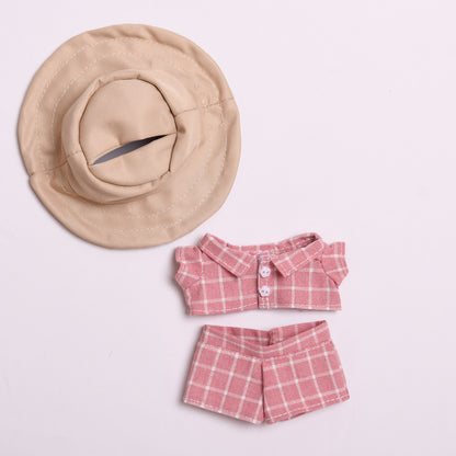 Handmade Labubu set can be paired with Labubu V1 Macaron and V2 seat blind box pendant canvas clothes pink checkered suit dress labubu baby clothes (excluding dolls)