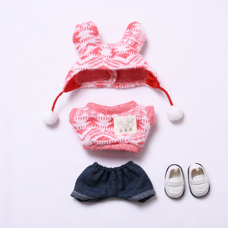 Handmade Labubu set can be paired with Labubu V1 Macaron and V2 seat accessories knitted printed woolen ball hat set Labubu plush baby clothes (excluding dolls)