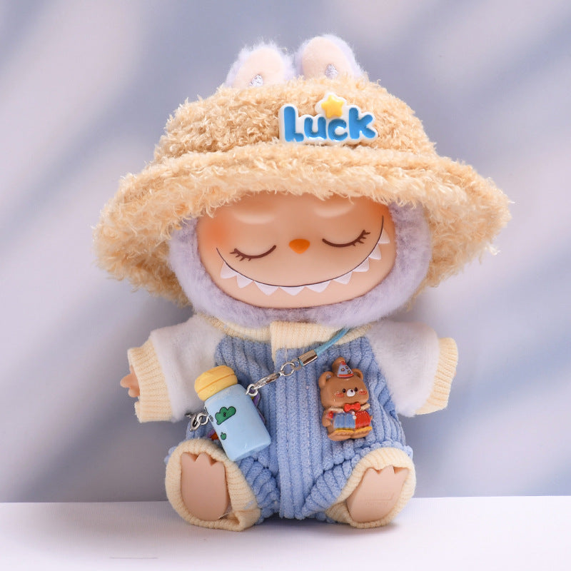 Handmade Labubu set can be paired with Labubu V1 Macaron and V2 seats climbing suit water bottle set plush hat pull cloth plush baby clothes (excluding dolls)