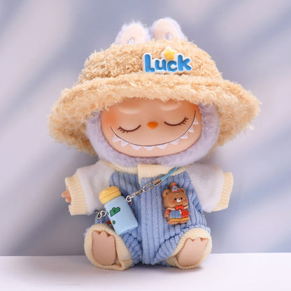 Handmade Labubu set can be paired with Labubu V1 Macaron and V2 seats climbing suit water bottle set plush hat pull cloth plush baby clothes (excluding dolls)